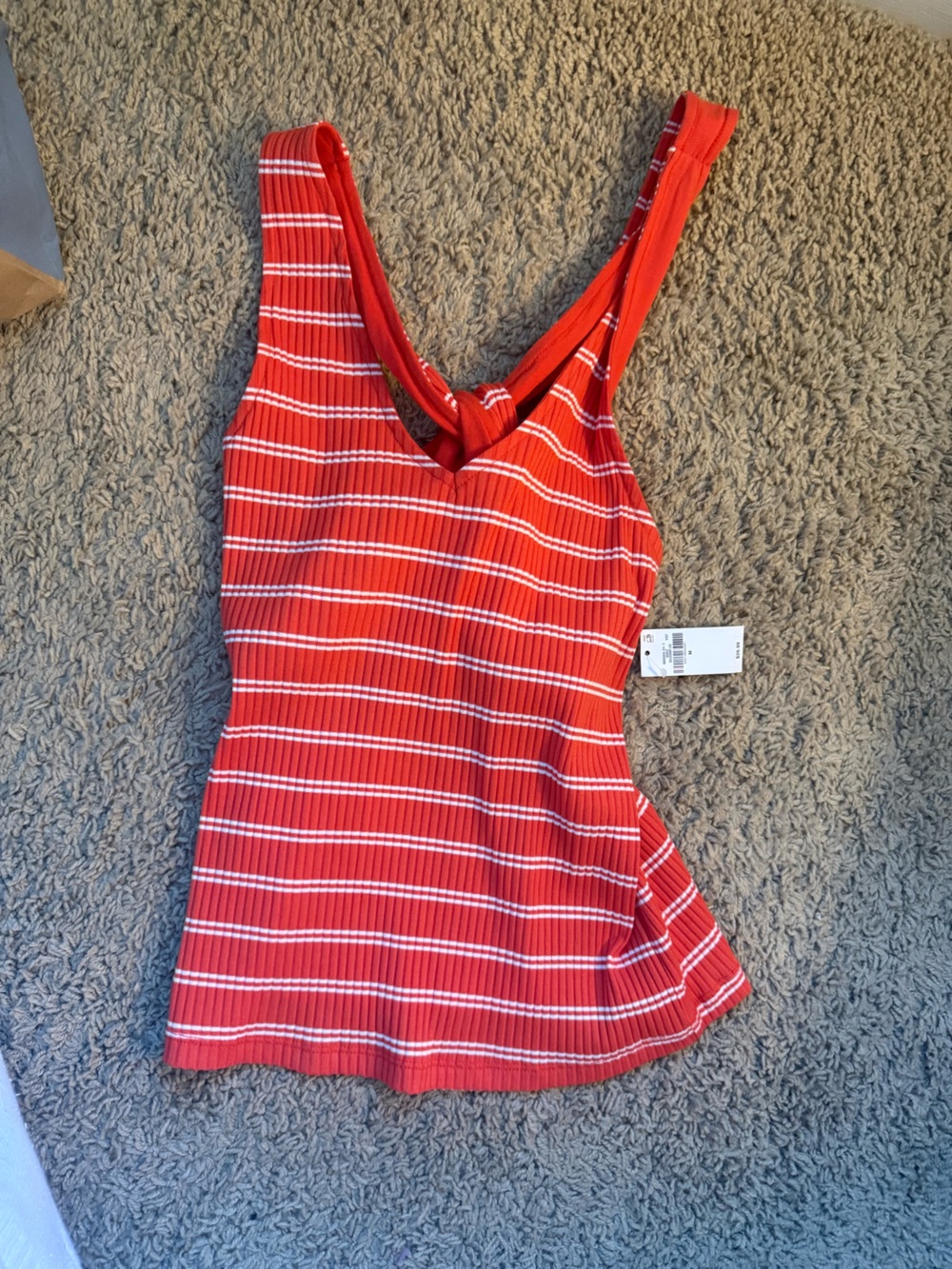 Red Striped V-Back Ribbed top